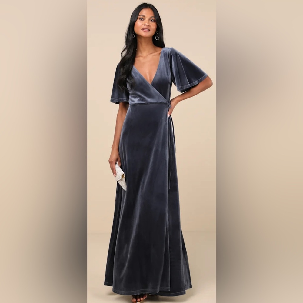 Lulu's Elegant Velvet Gray Maxi Dress